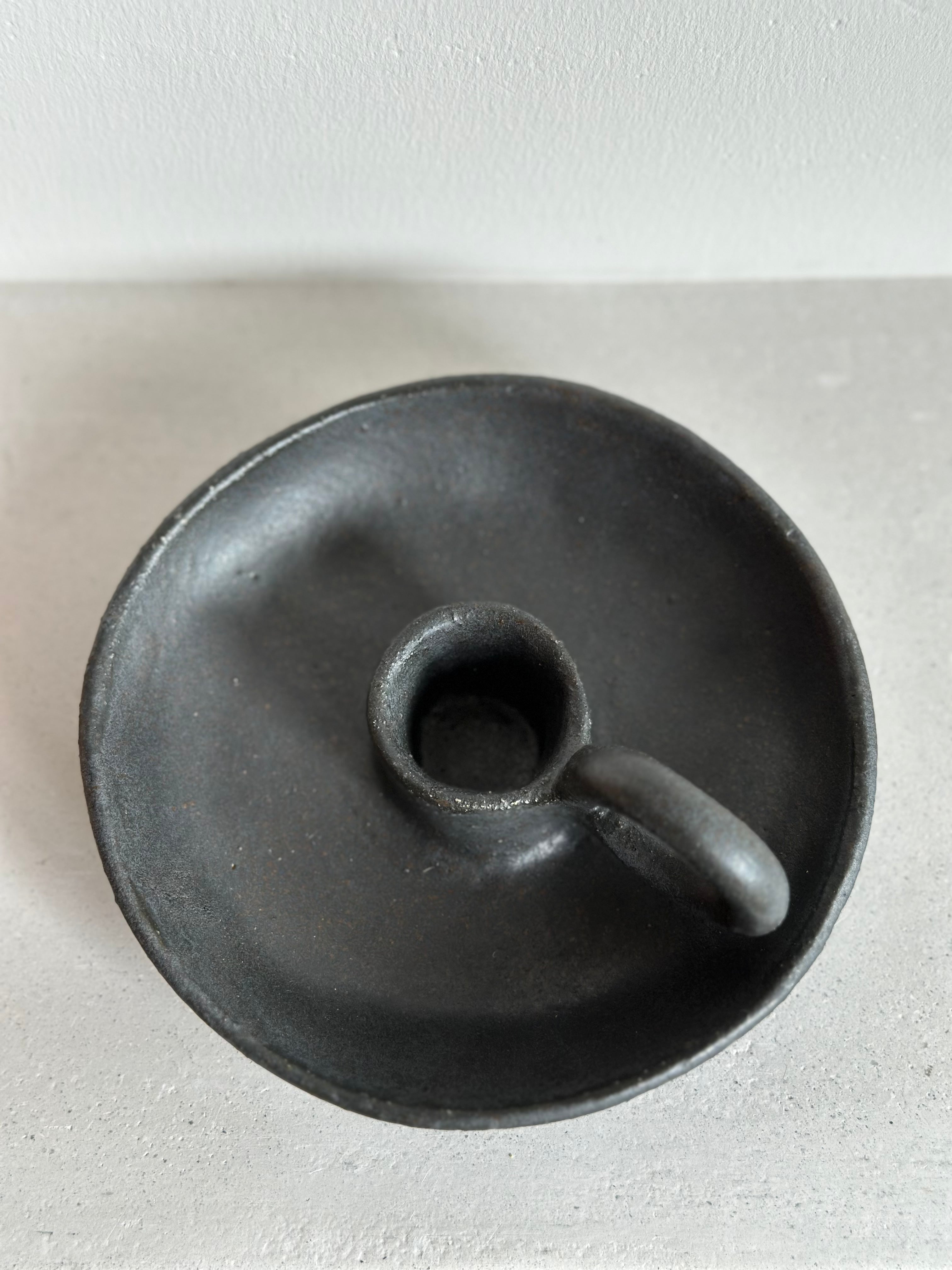 CERAMIC CANDLE HOLDER IN CHARCOAL | Imprint House