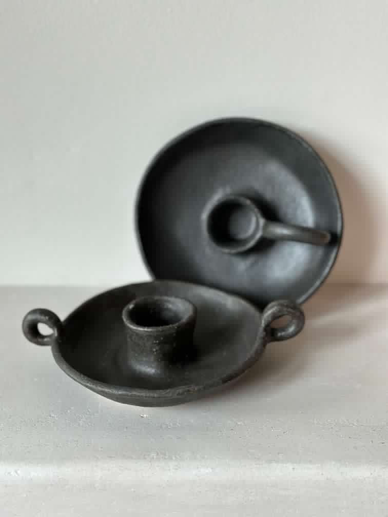 CERAMIC CANDLE HOLDER IN CHARCOAL | Imprint House