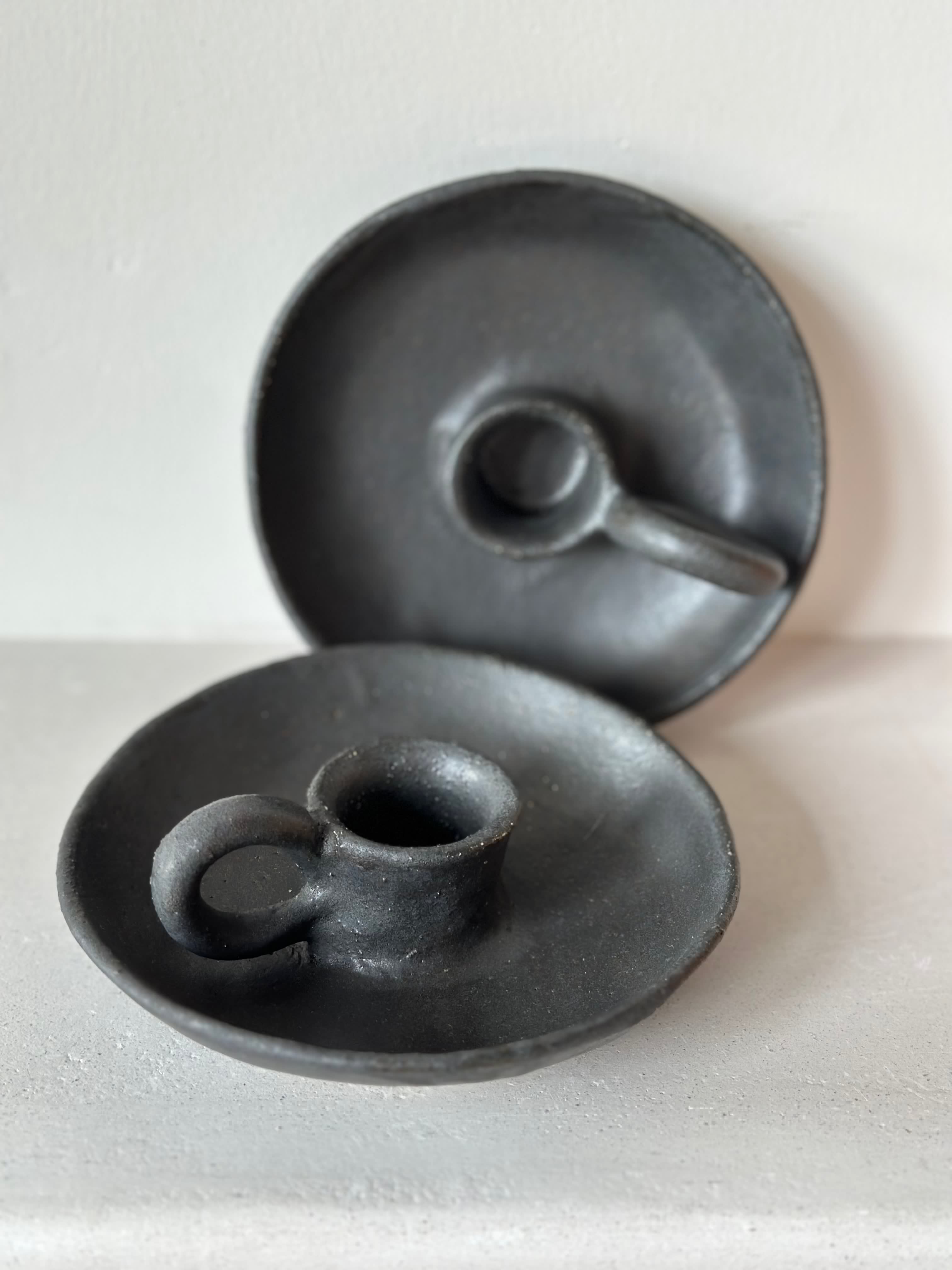 CERAMIC CANDLE HOLDER IN CHARCOAL | Imprint House