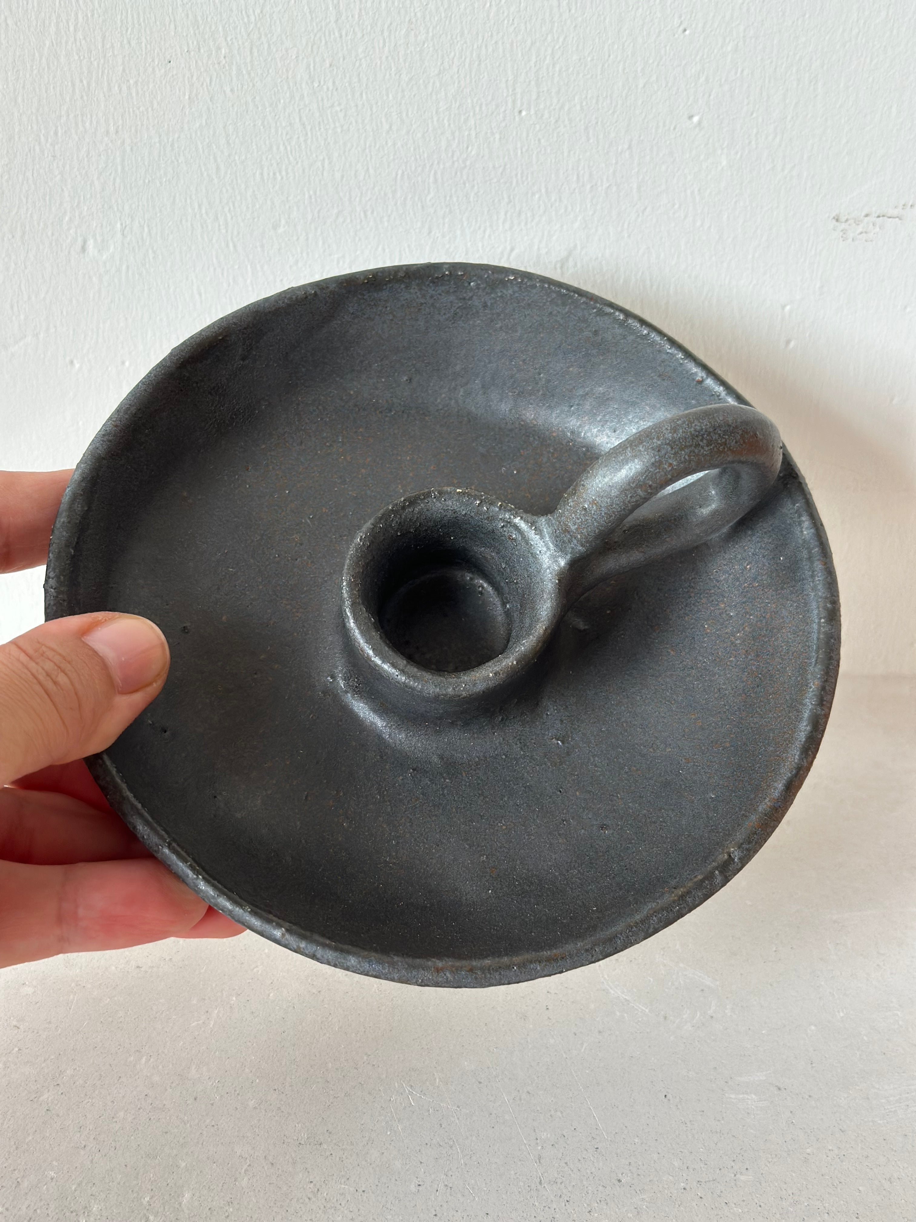 CERAMIC CANDLE HOLDER IN CHARCOAL | Imprint House