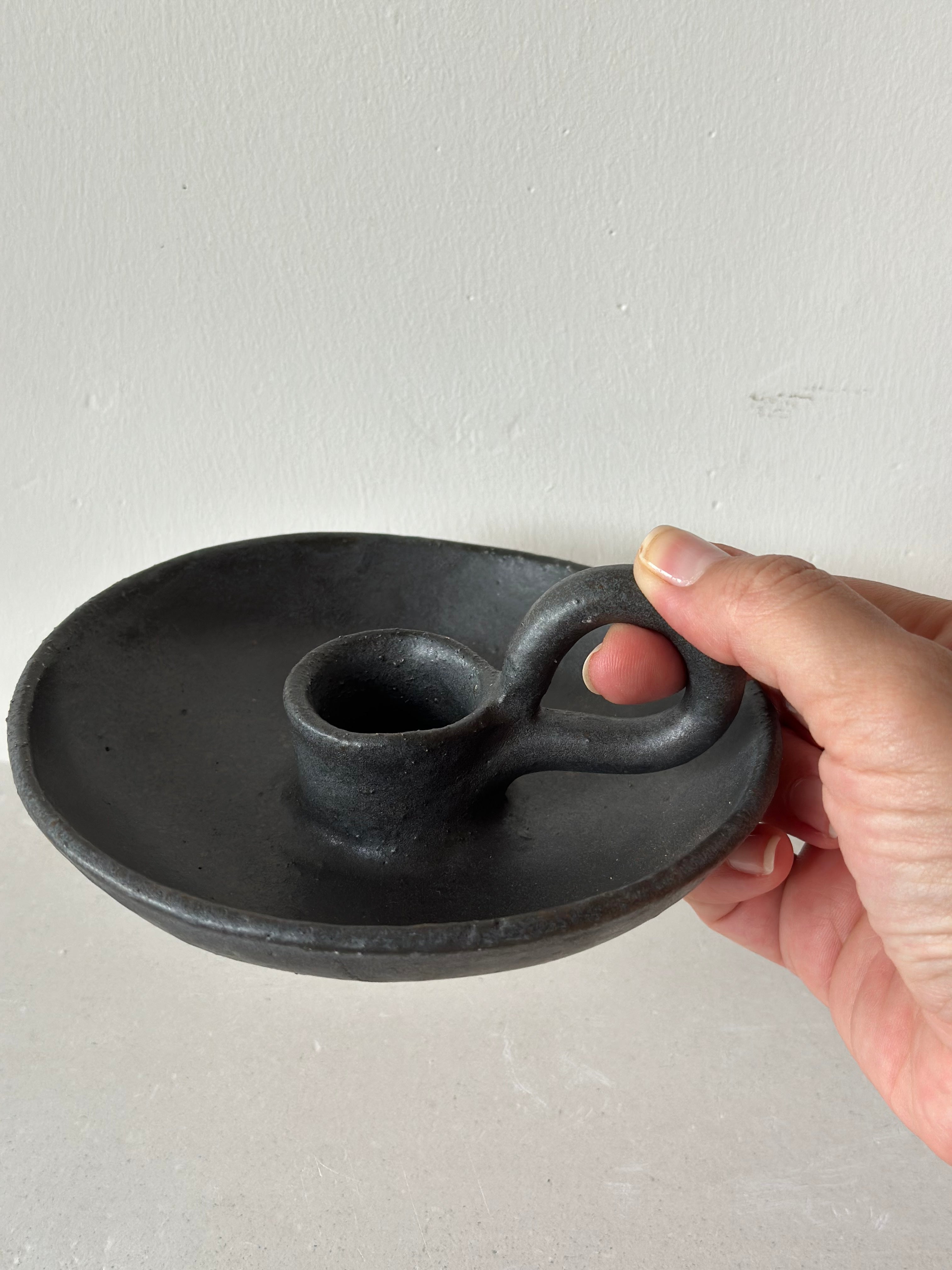 CERAMIC CANDLE HOLDER IN CHARCOAL | Imprint House