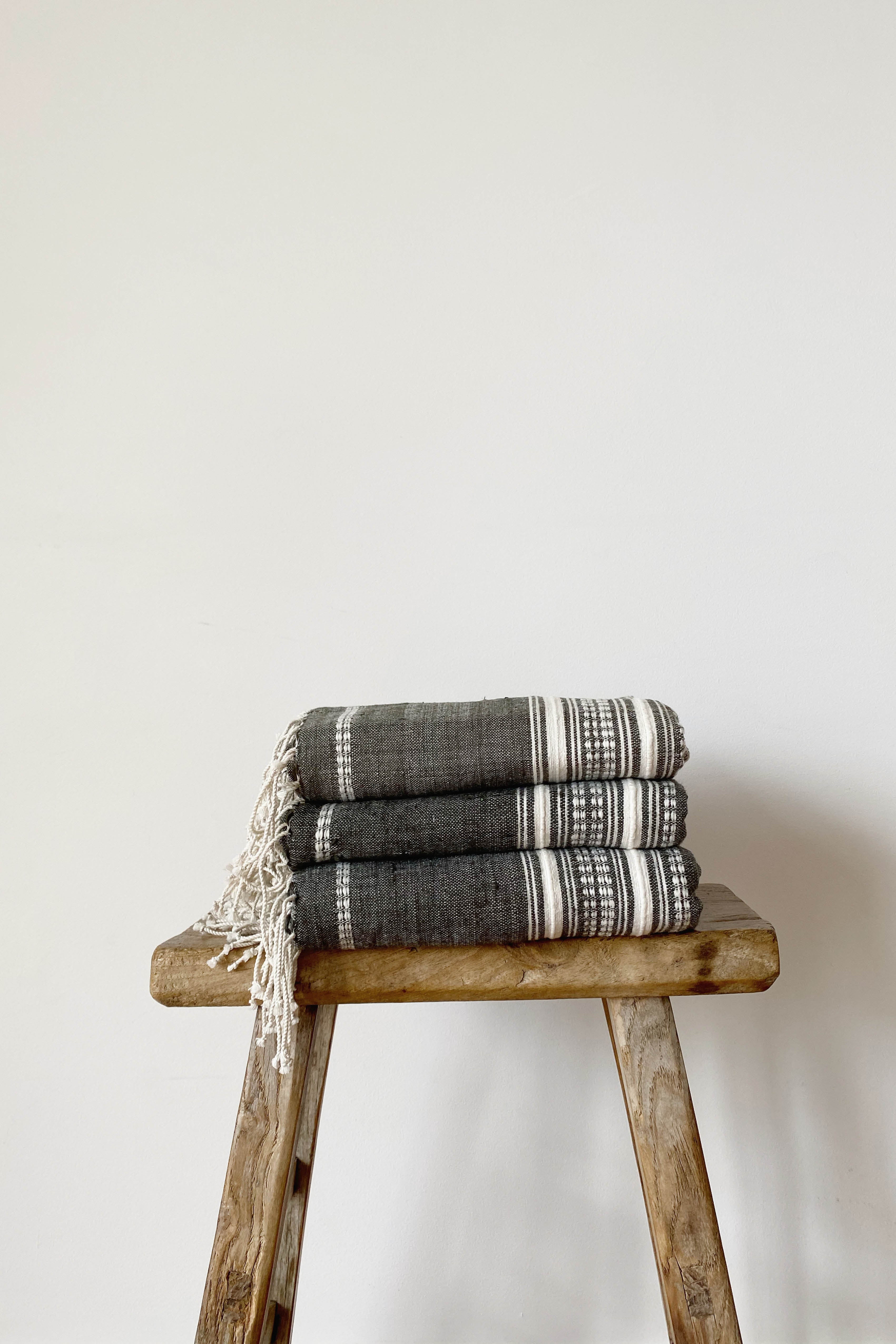 COTTON HANDLOOMED THROW | CHARCOAL & NATURAL | Imprint House