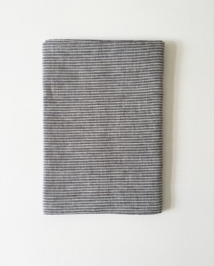 LINEN TABLECLOTH IN GREY WITH WHITE STRIPES | Imprint House