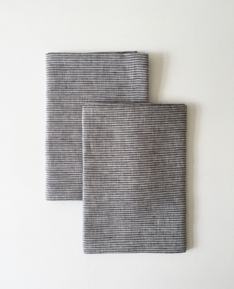 LINEN TABLECLOTH IN GREY WITH WHITE STRIPES | Imprint House