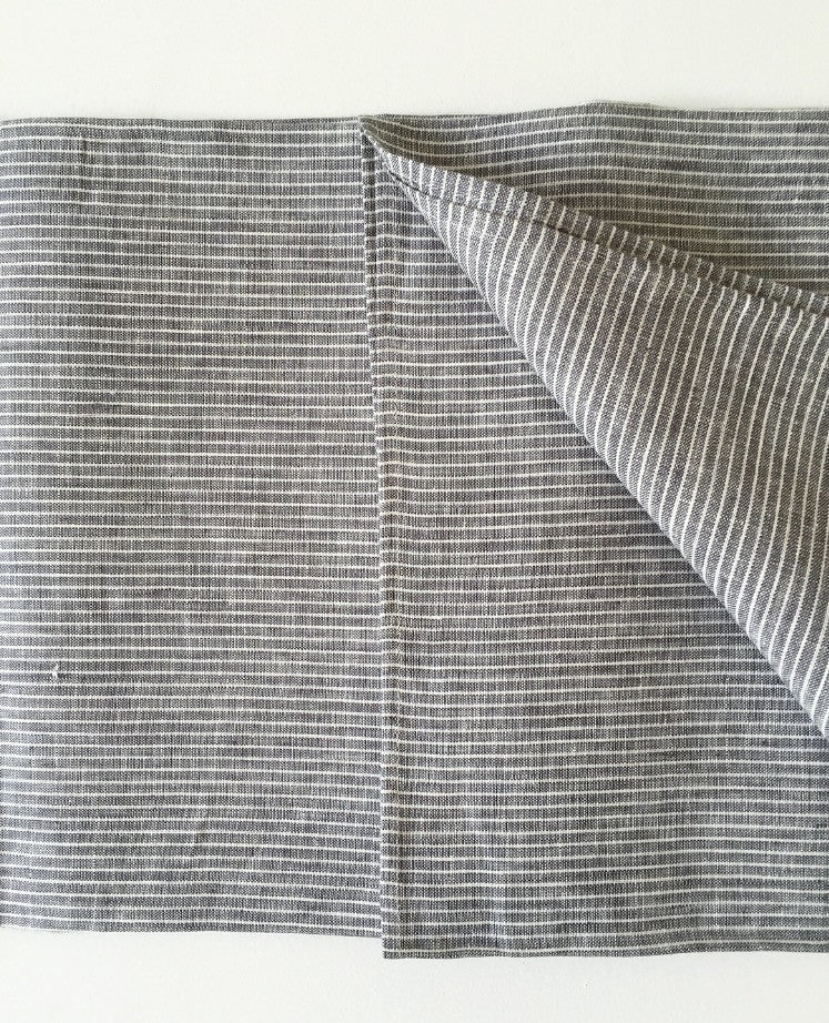 LINEN TABLECLOTH IN GREY WITH WHITE STRIPES | Imprint House