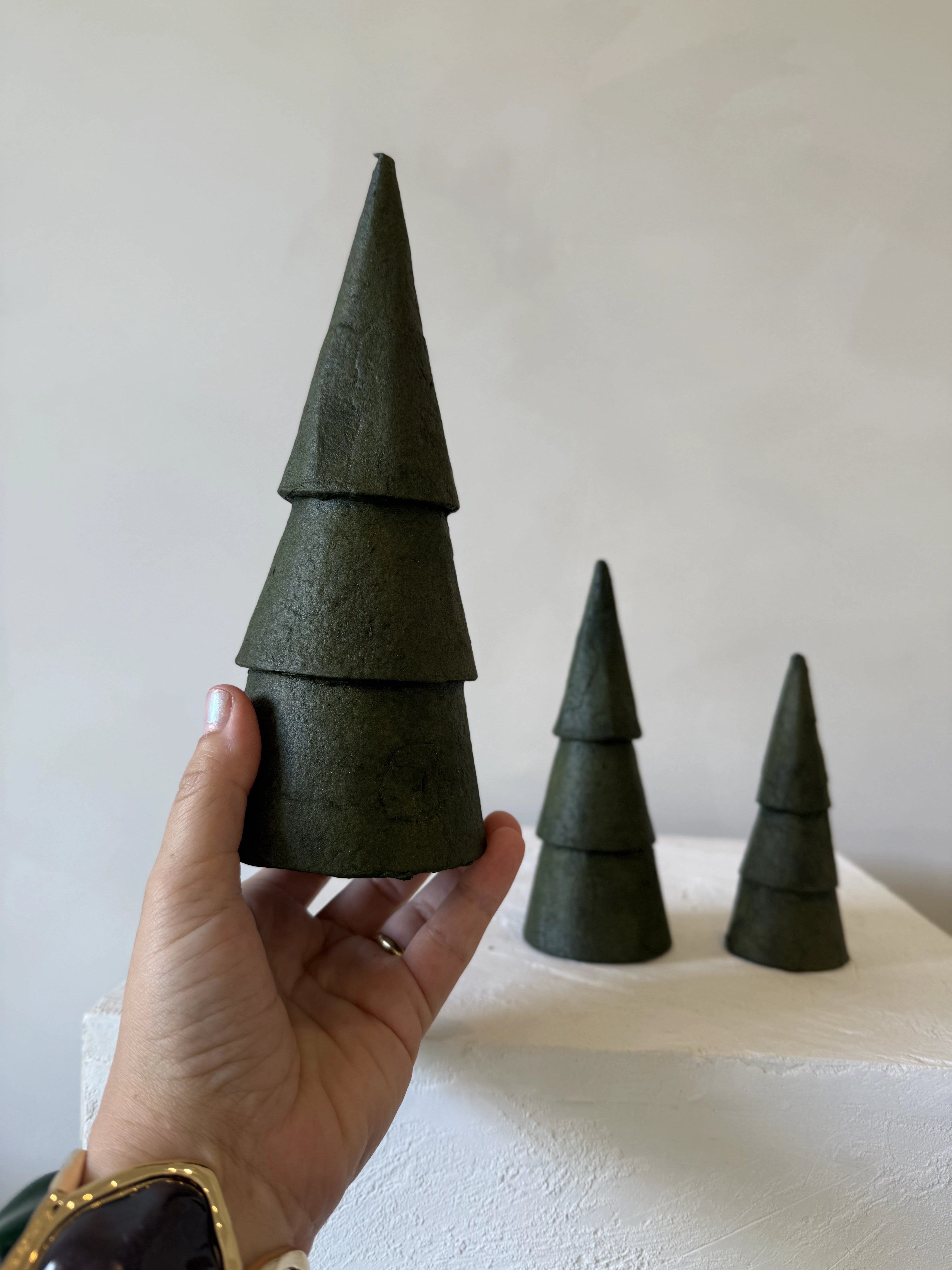 Set of 3 papier mache christmas tree decor
