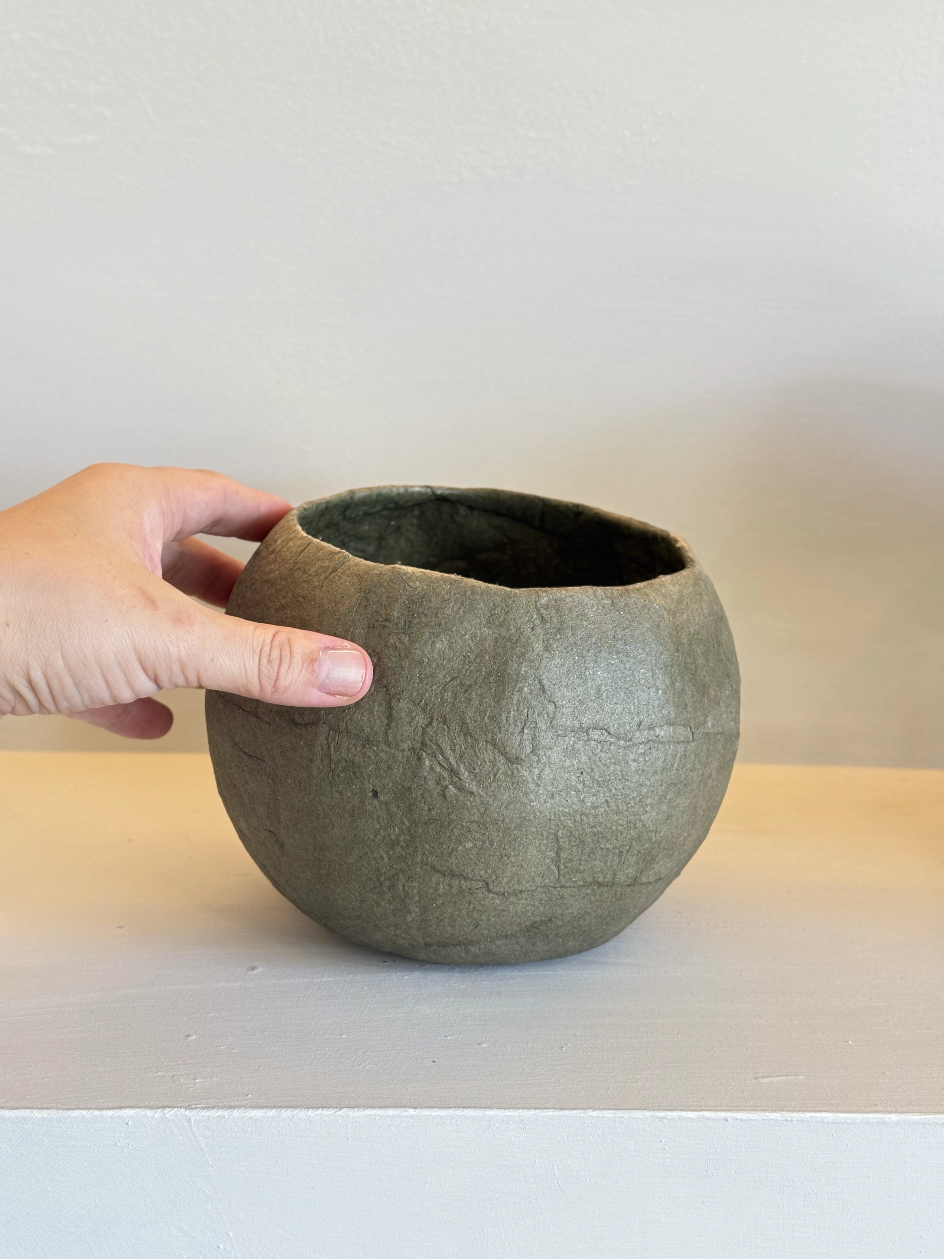 Papier Mache Contour Pot - Burnt Olive