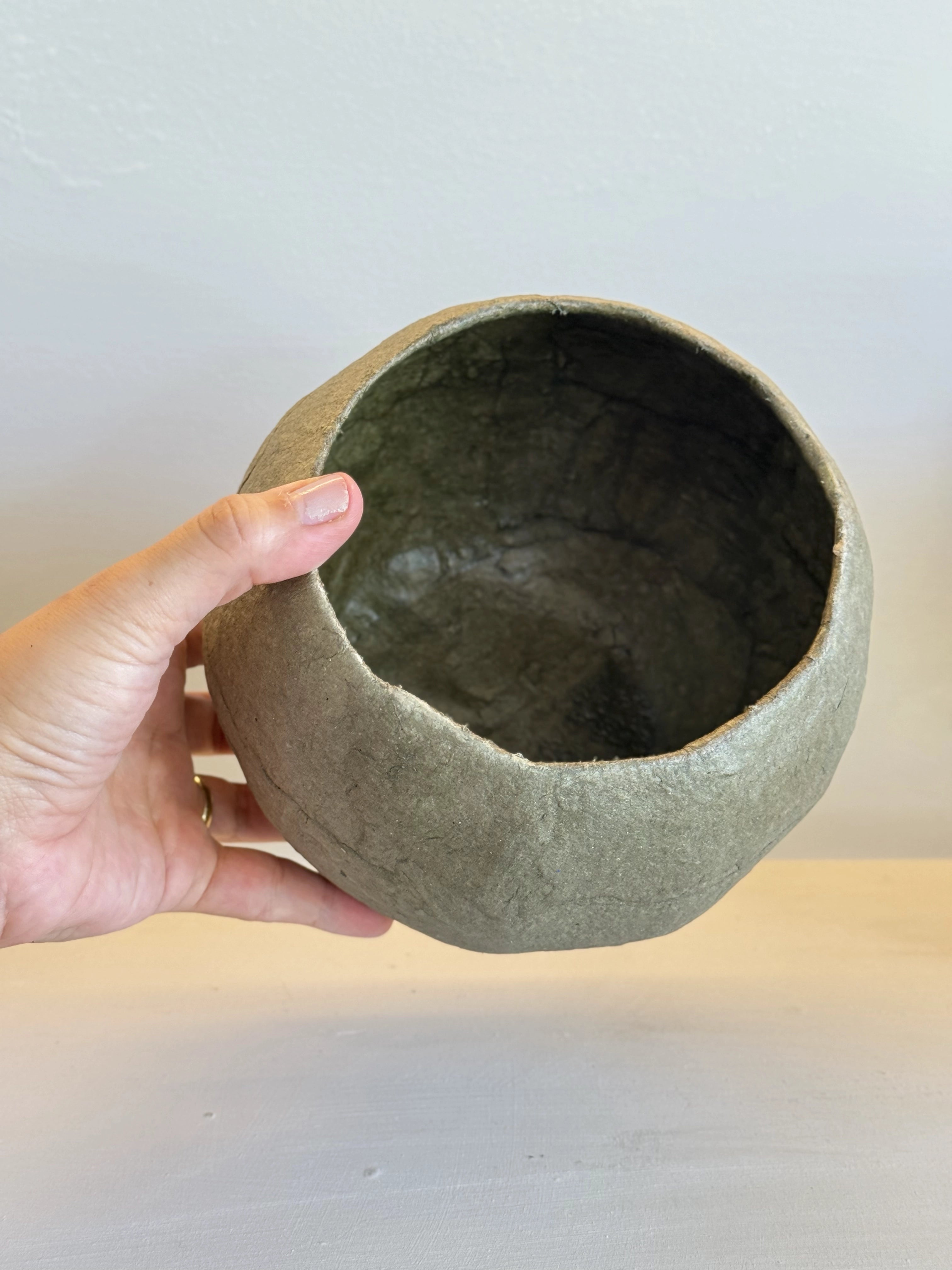 Papier Mache Contour Pot - Burnt Olive