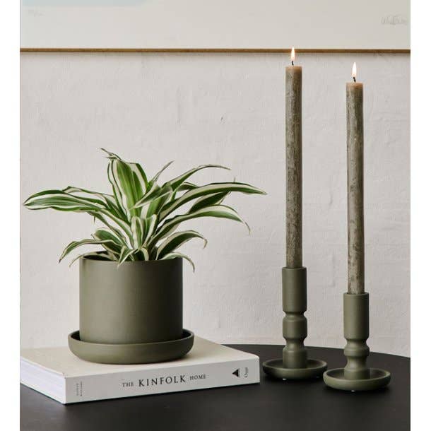 Ceramic Taper Candle Holder - Burnt Olive
