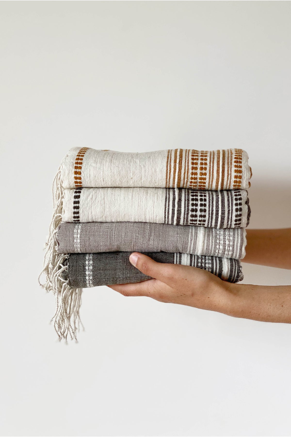 Cotton Handloomed Throw - Natural & Charcoal