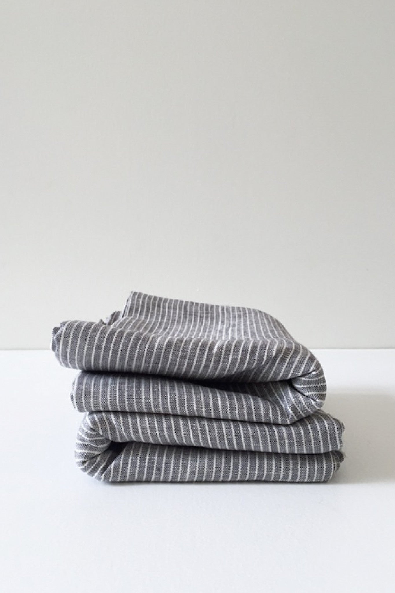 LINEN TABLECLOTH IN GREY WITH WHITE STRIPES | Imprint House