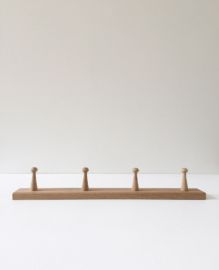 TIMBER PEG HOOK RAIL IN OAK - 4 PEGS | Imprint House
