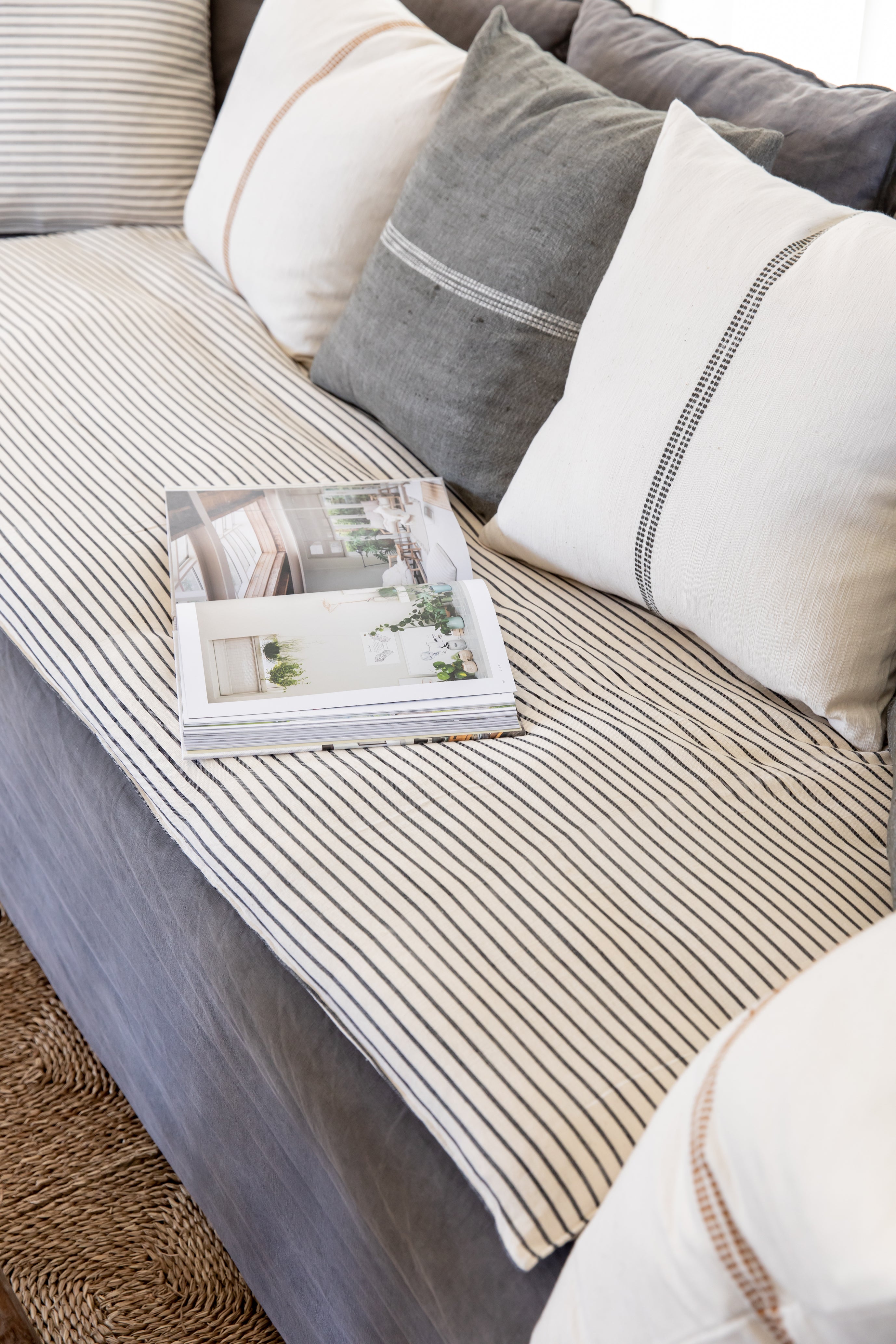 COTTON HANDWOVEN SOFA TOPPER IN STRIPE | Imprint House